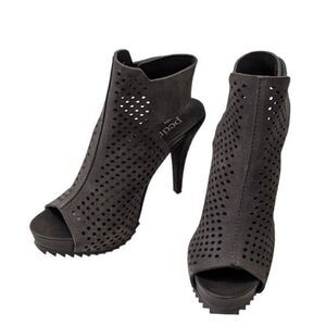 Pedro Garcia Persis Grey Suede Slingback Peeptoe Heeled‎ Perforated Sandals 39.5